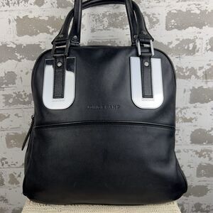 Longchamp Cosmos Satchel Purse Black Leather Double Top Handle Bowler Bag‎